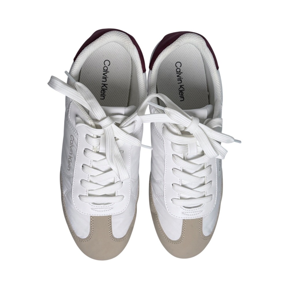 Women's Calvin Klein Seine White and Burgundy Sneaker Size 8.5 M